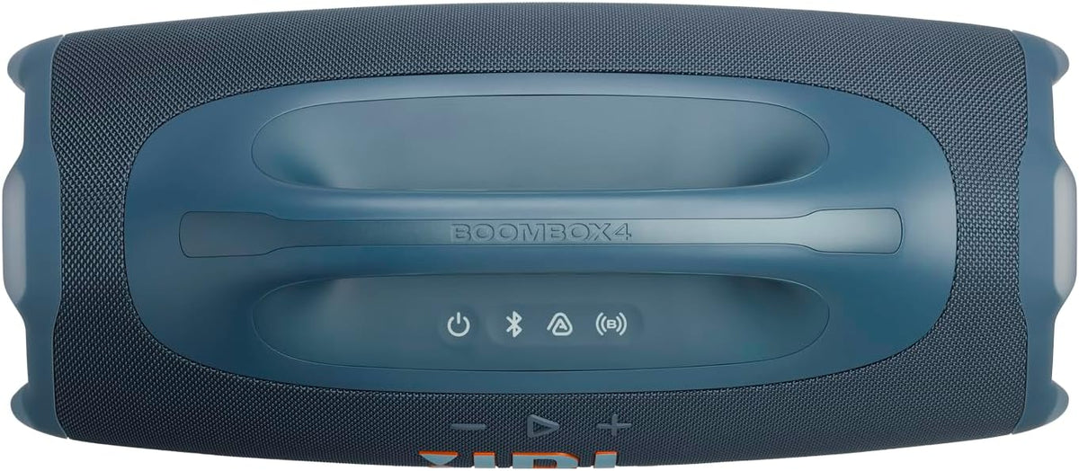 JBL Boombox 4 – przenośny głośnik Bluetooth z dźwiękiem JBL Pro Sound i AI Sound Boost, wodoodporny, pyłoszczelny (IP68), do 34 h odtwarzania, Auracast, 2 tryby wzmocnienia basu, niebieski