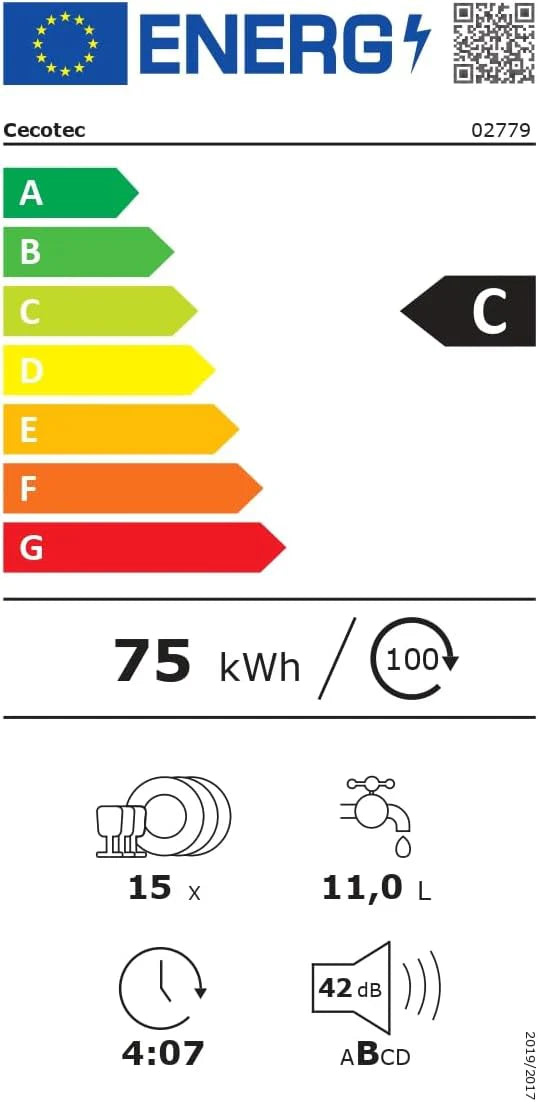 Cecotec Zmywarka 60cm Wolnostojący Bolero Aguazero 6500 Inox C. 15 sztućców, 3. Taca, 6 Programów z Dual Zone Wash, Dry+, Auto Open, Średnie obciążenie, Odroczony start, Silnik Inverter Plus