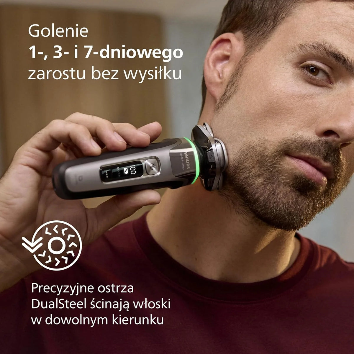 Philips Shaver i9000 Prestige, golarka elektryczna do golenia na sucho i mokro z technologią Skin IQ, System Triple Lift & Cut, podwójne ostrza SteelPrecision 360º, stylizator brody, Model XP9202/33
