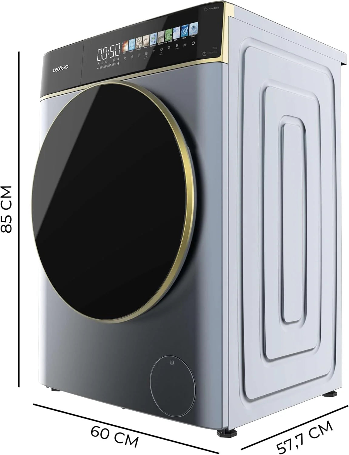 Cecotec Pralka 9 kg ładunek przedni Autodosis Bolero DressCode 9900 Autodose Inverter FullColor Ice Blue A. Wykończenie niebieskie 1400 obr./min, ekran 10.3, falownik, SteamMax, klasa A