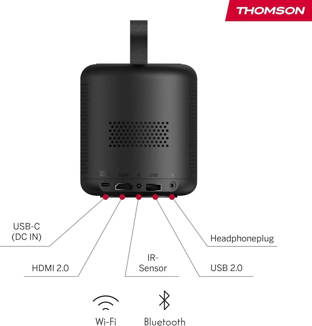 Thomson Sirius PG55B Inteligentny Projektor Laserowy RGB, Bardzo Krótki Rzut, Full HD 1080p, Google TV, 600 ANSI, Autofocus, HDR10+, Dolby Digital+, Bateria, WiFi, Bluetooth