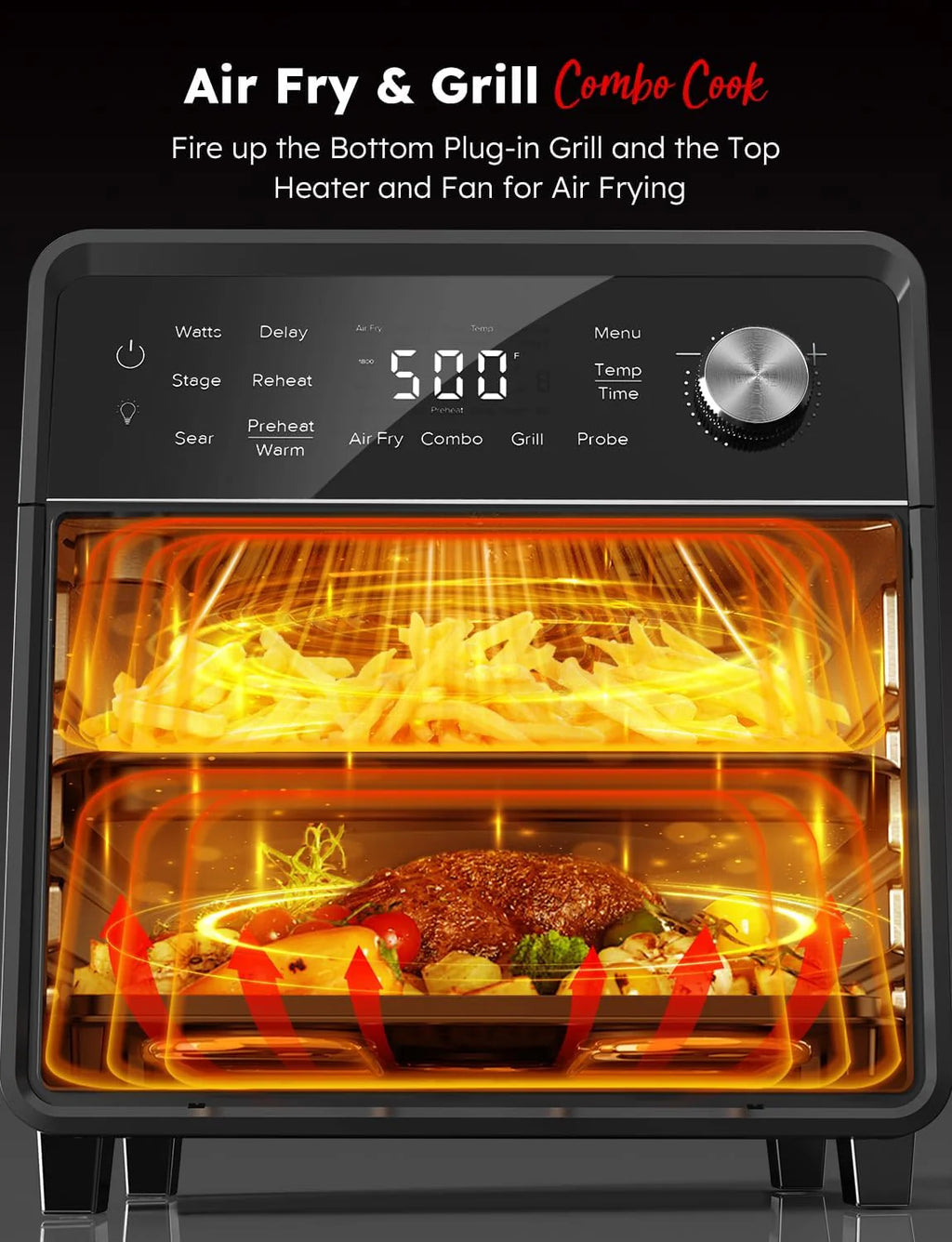 Nuwave X Chef Todd English Air Freyer Oven Combo, grill wtykowy z podgrzewaczami do podgrzewaczy, prawdziwy smak węgla drzewnego, nowy system konwekcji 2024, 2 razy bardziej jednolity, 100 wstępnie