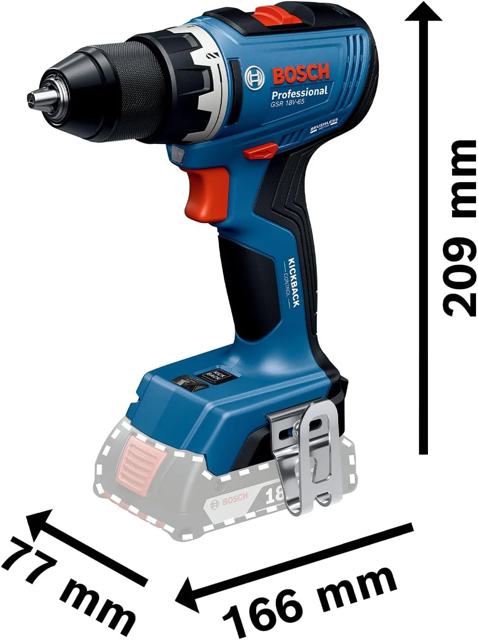 Bosch Professional 18 V firmy Bosch: wiertarko-wkrętarka akumulatorowa GSR 18V-65 (silnik bezszczotkowy, długość korpusu 166 mm, 2x ProCORE18V 4.0Ah, walizka L-BOXX)