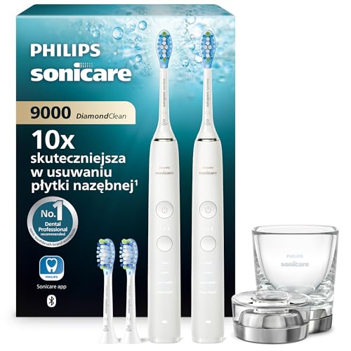 Szczoteczka elektryczna Philips Sonicare DiamondClean 9000, podwójne opakowanie, szczoteczka soniczna z aplikacją, czujnik nacisku, szklanka do ładowania, kolor biały, model HX9914/62