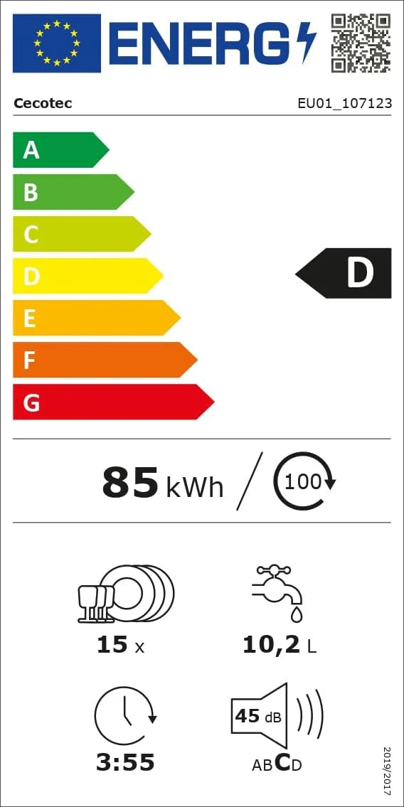 Cecotec Bolero Aguazero 60 cm kompaktowa zmywarka 6320 D, 1900 W, 15 sztućców, 8 programów, wyświetlacz FullColor XXL, Smart Wash, UV Light, Turbo Dry+, AutoClean, Średnie ładowanie, Delay Start