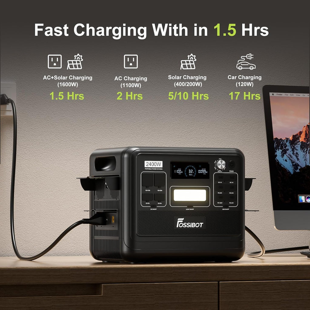 FOSSiBOT-Polska Przenośna Stacja Zasilania 2048 Wh LiFePO4, 3 wyjścia AC 2400 W, Magazyn Energii APPvay（Зарядна станція, 2048 Вт*год, 2400 Вт, аварійне живлення）