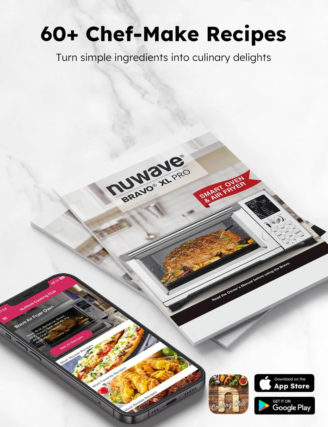 Nuwave Bravo XL Pro Smart Oven & Air Freidera, ulepszony wentylator o 100% szybszy, ostrzejsze wyniki, regulowane temperatury 50F-500F, ulepszone interaktywne zimne białe wyświetlanie,