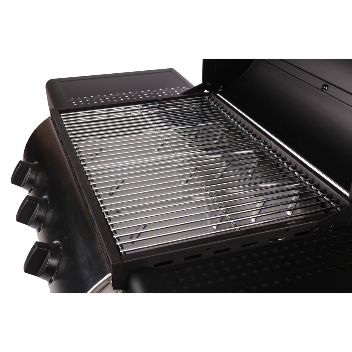 Lofoten - 8,4 kW, 3-palnikowy grill gazowy na kółkach, do użytku na zewnątrz, z pokrywą, 2 chromowanymi rusztami, 2 bocznymi półkami, 1 dolną tacką i termometrem - czarny