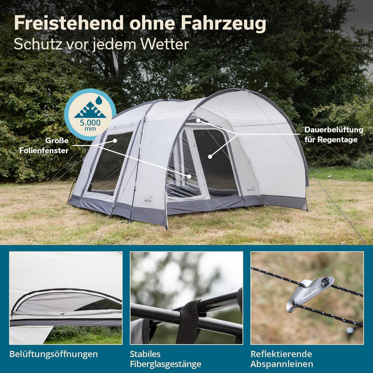 Skandika Pitea 4 Flex Protect Bundle namiot kopułowy z kluczem Van Plus | namiot kempingowy dla 4 osób, z śluzą do furgonetki, wszyta podłoga, słup wody 5000 mm, UPF 50+ | namiot, kemping, do