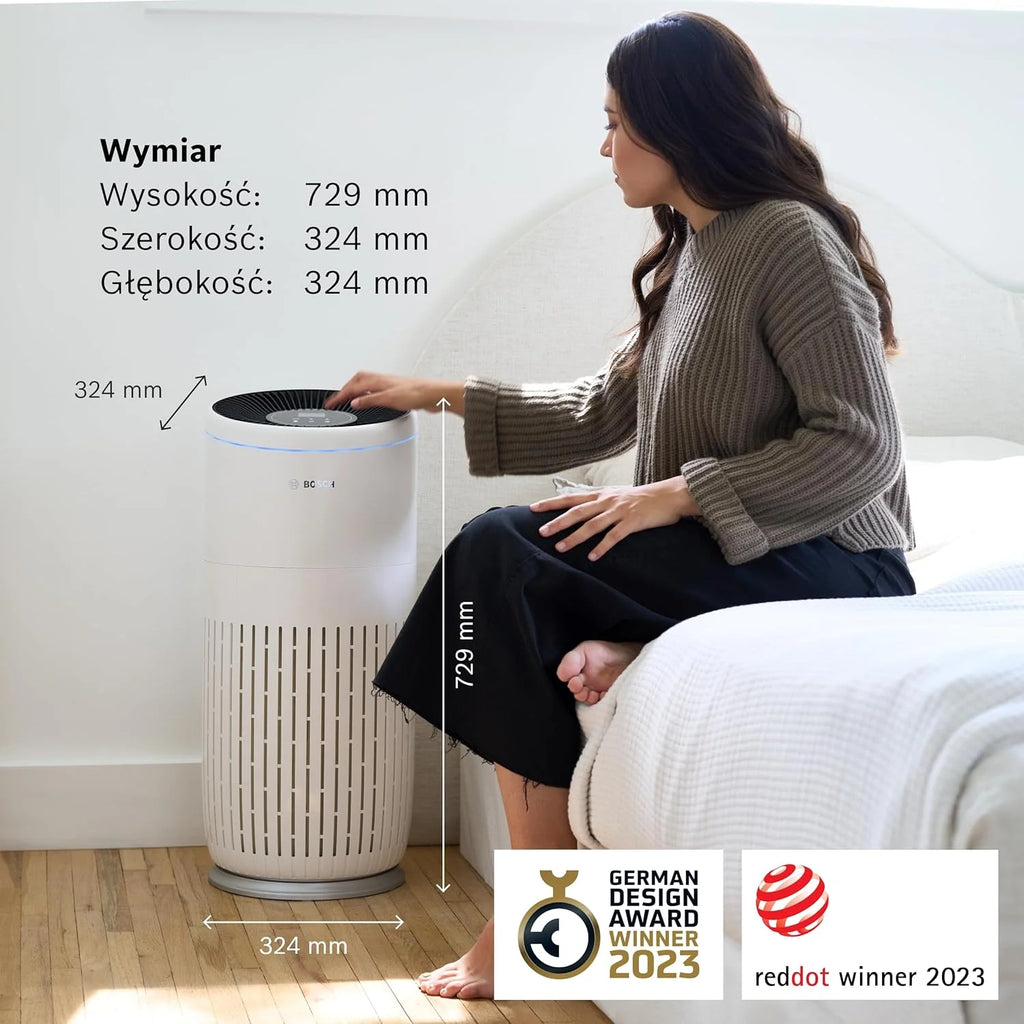Bosch Air 6000 - Oczyszczacz powietrza — do powierzchni do 125 m² — skutecznie filtruje ponad 99% zanieczyszczeń — Tryb automatyczny oraz uśpienia (< 25 dB(A)) — CADR: 600 m³/h