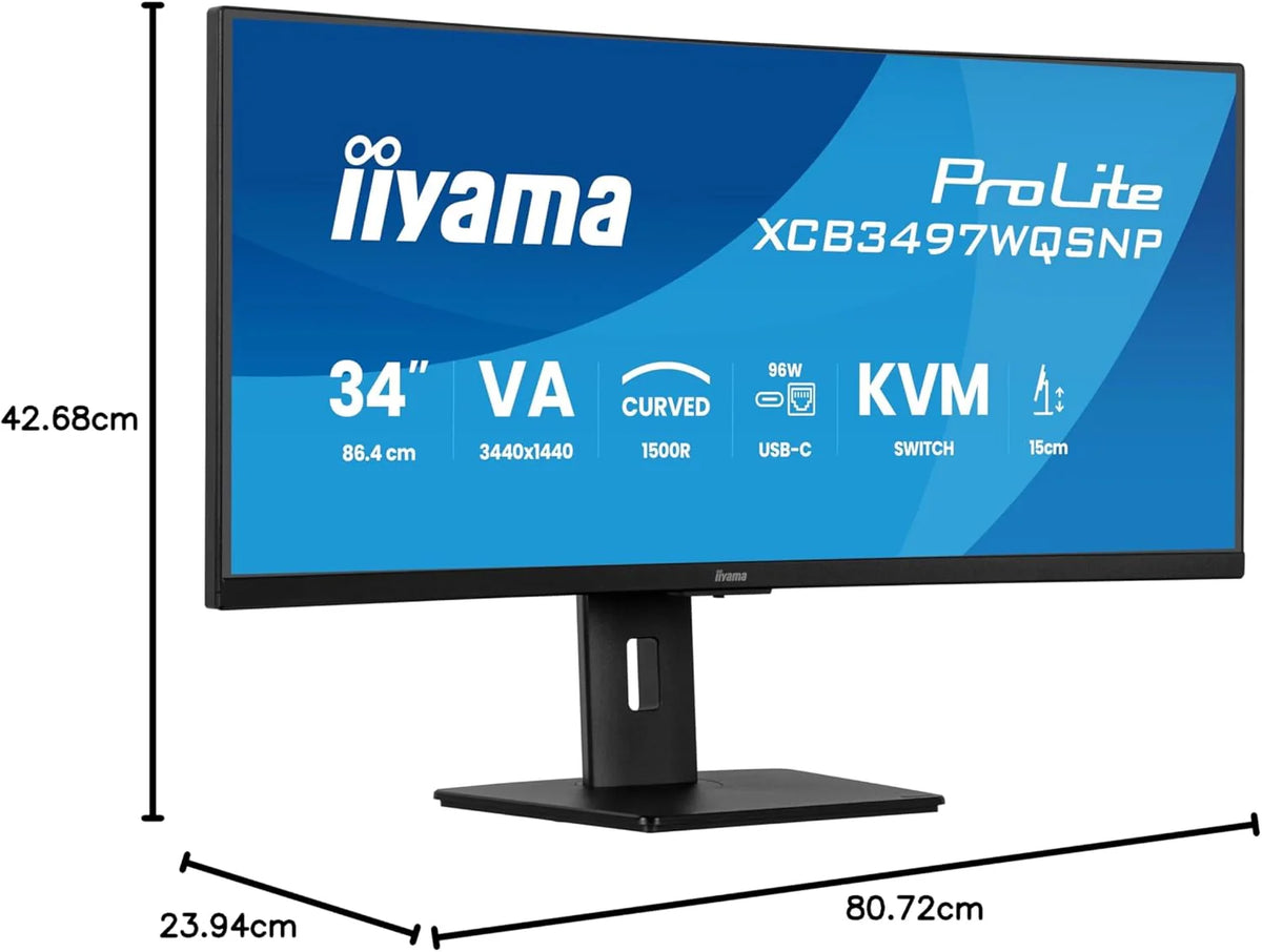 iiyama XCB3497WQSNP-B1 34, VA, 3440 x 1440/120 Hz, 2HDMI/1DP/1USBC, HAS, RJ45, PD95W, KVM