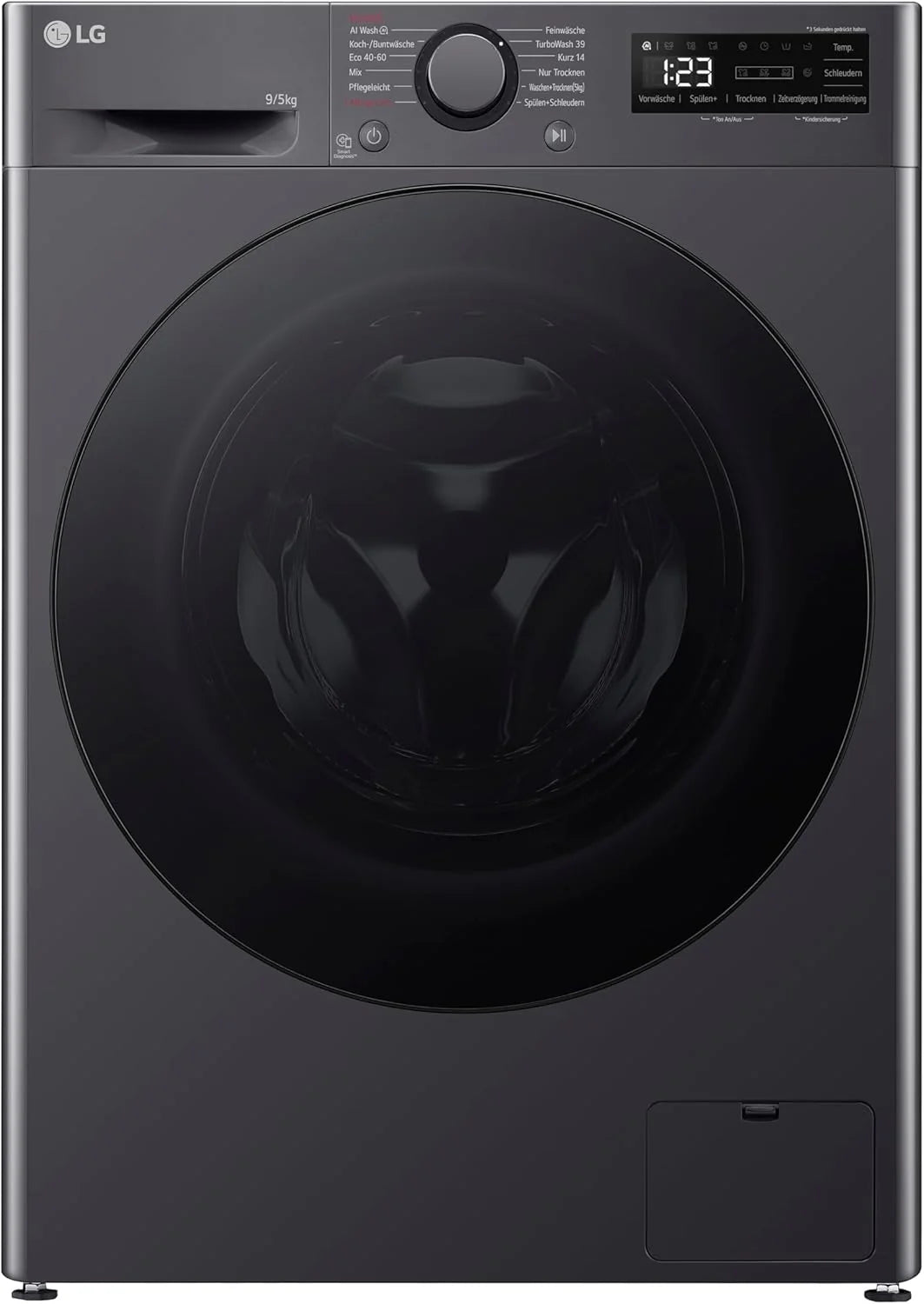 LG V5WD95SLIMB, klasa A/E, SLIM pralko-suszarka, 9-5 kg prania/suszenia, Wi-Fi, AI Direct Drive, głębokie czyszczenie parą, TurboWash 360°, bezpieczne drzwi szklane, AquaLock, 60 x 53,5 x 85 cm,