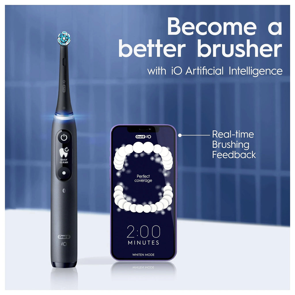 Oral-B iO7 Elektryczna szczoteczka do zębów dla dorosłych, prezent dla kobiet/mężczyzn, uchwyt połączony z aplikacją, 1 x szczoteczka do zębów i etui podróżne, 5 trybów wybielania zębów, kolor czarny