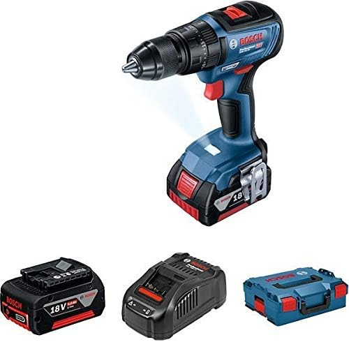 Bosch Professional system 18V: akumulatorowa wiertarko-wkrętarka udarowa GSB 18V-50 (2 akumulatory GBA 18V 4.0Ah, szybka ładowarka GAL 18V-40, walizka L-Case i akcesoria) - Amazon Exclusive Set