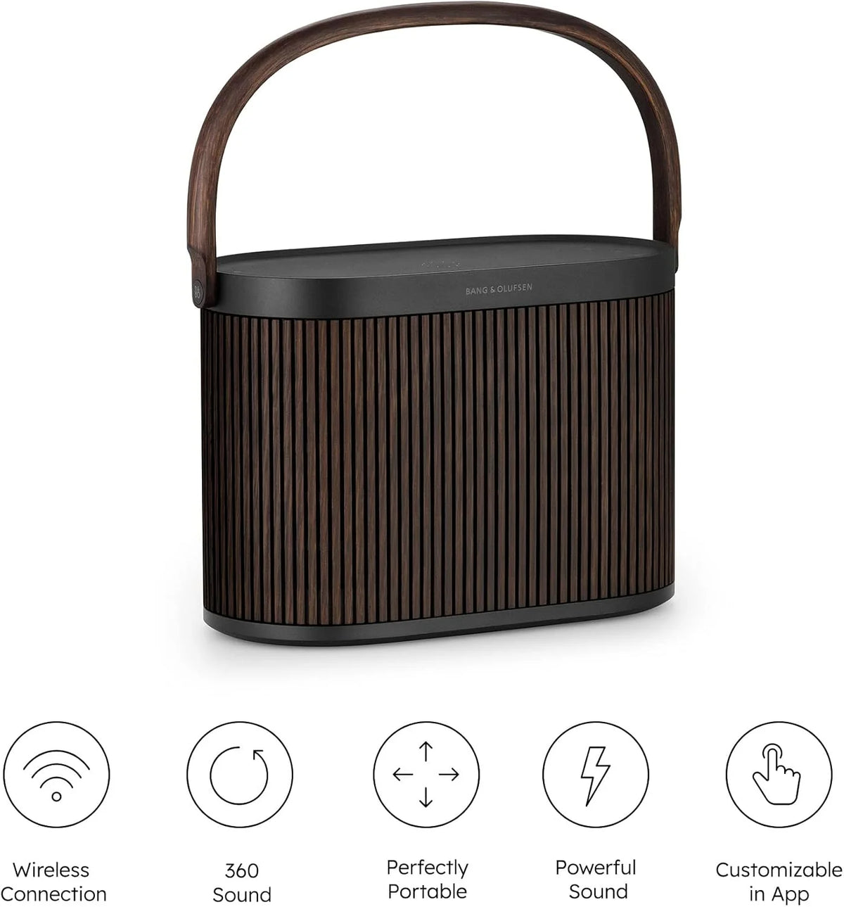 Bang & Olufsen Beosound A5 - Potężny luksusowy przenośny głośnik modułowy Bluetooth i WiFi do domu lub na zewnątrz, z długą żywotnością baterii i wbudowanym bezprzewodowym ładowaniem - Dark Oak