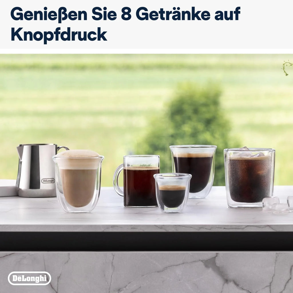De'Longhi Rivelia EXAM440.35.BG, Superautomatyczny ekspres do kawy z ręcznym spieniaczem do mleka, kompaktowy rozmiar, 8 przepisów, kolorowy ekran dotykowy, beżowy piasek