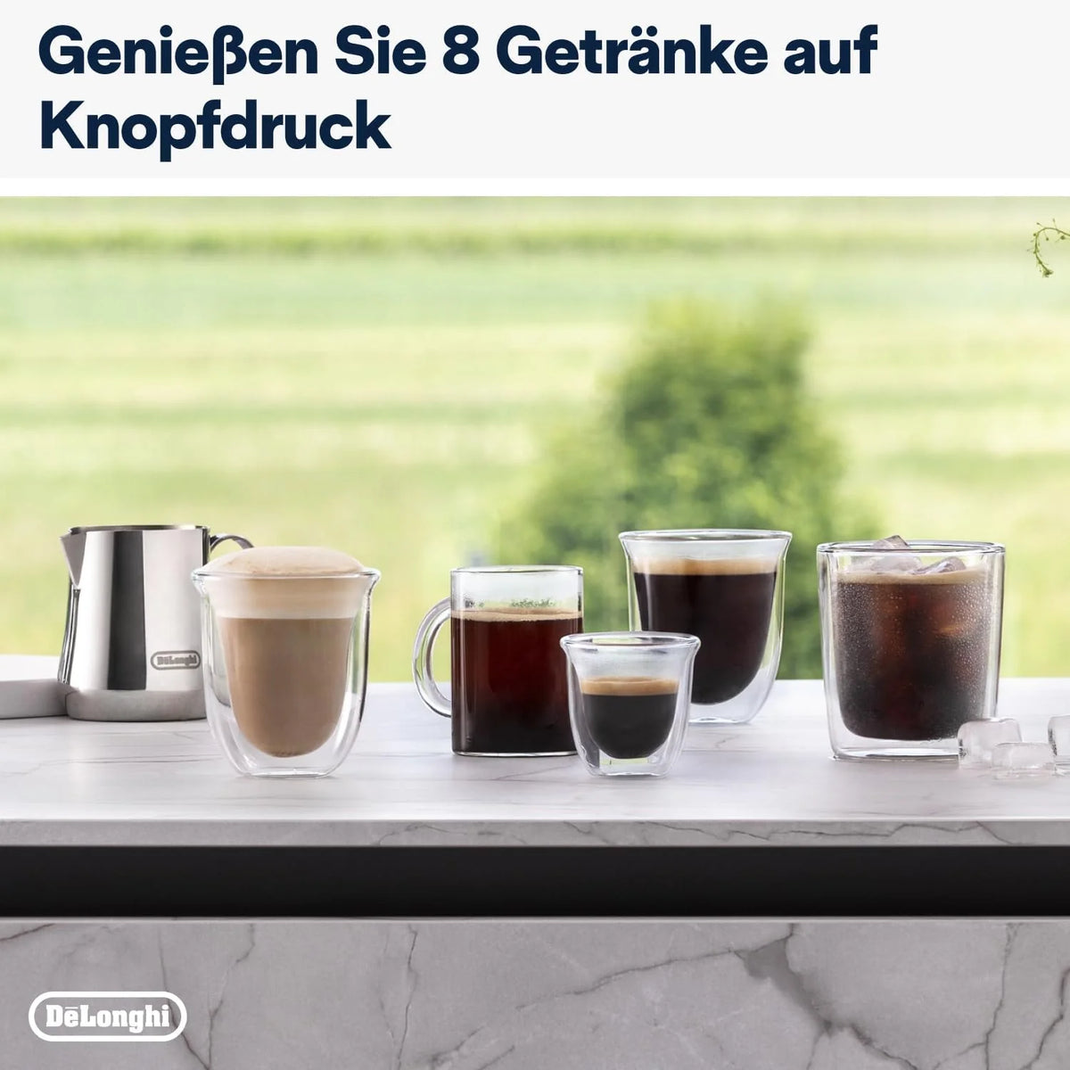 De'Longhi Rivelia EXAM440.35.BG, Superautomatyczny ekspres do kawy z ręcznym spieniaczem do mleka, kompaktowy rozmiar, 8 przepisów, kolorowy ekran dotykowy, beżowy piasek