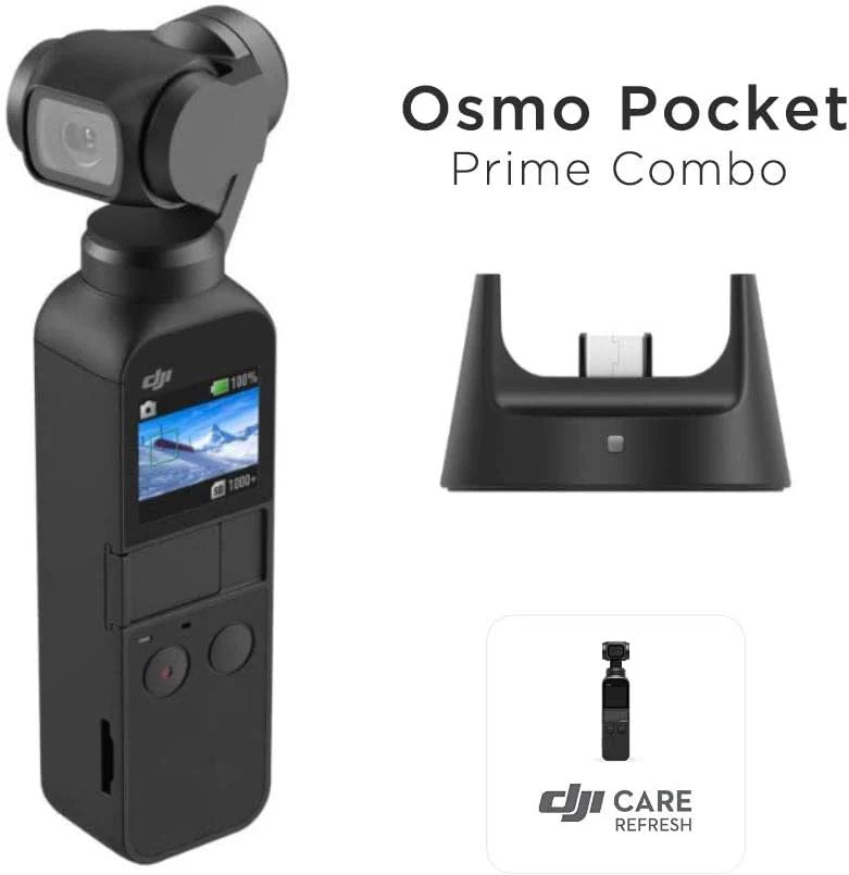 DJI Osmo Pocket Prime Combo - ręczny 3-osiowy stabilizator kardanowy z zestawem akcesoriów i DJI Care Refresh zintegrowany aparat 12 MP 1/2.3 CMOS 4K wideo, podłączony do smartfona, Android, iPhone - czarny