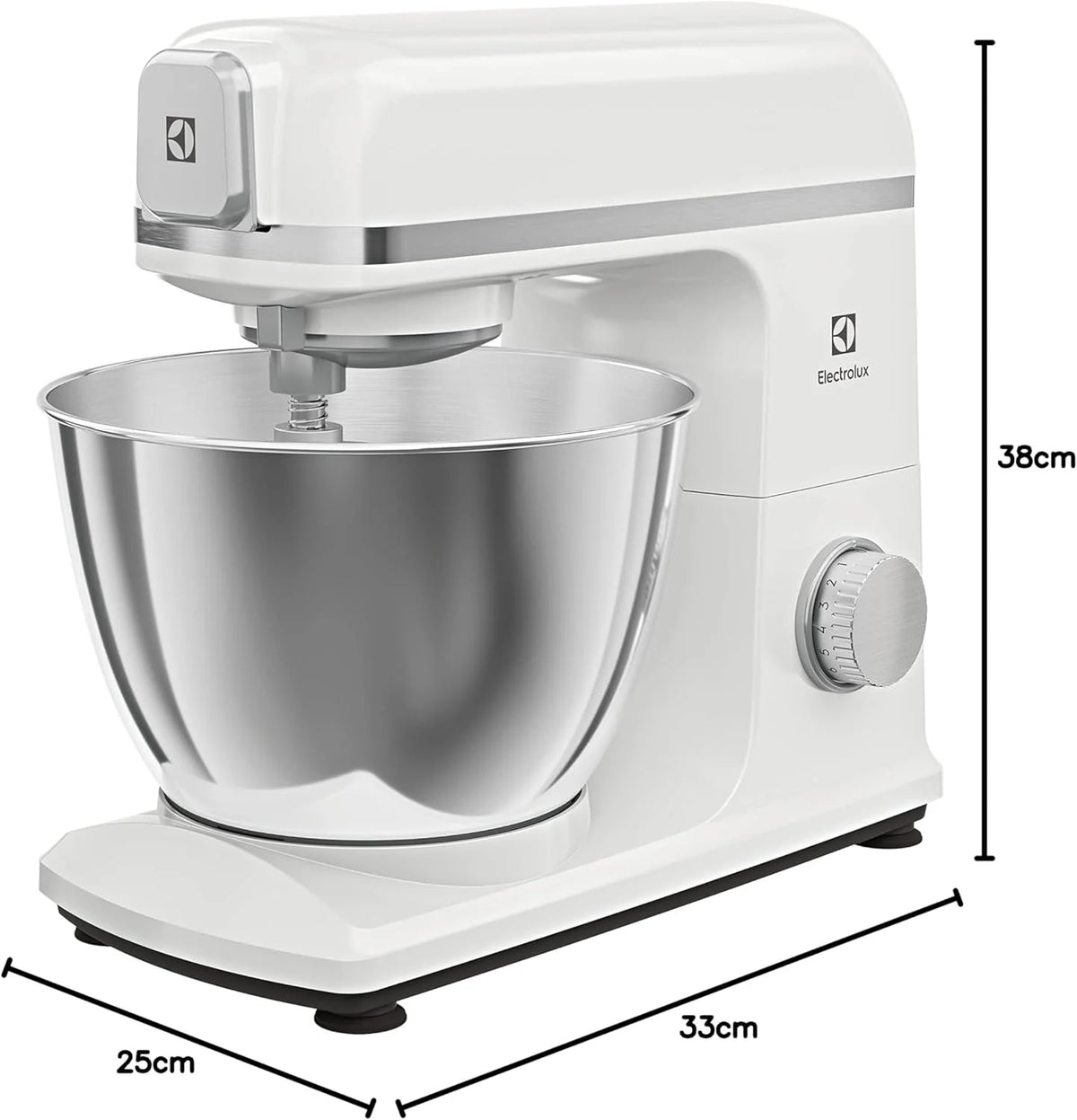 Electrolux Robot Kuchenny 1200 W, 10 prędkości + f. pulsacyjna, Oświetlenie LED misy, 2 misy o pojemności 4,8l i 2,9l, W Zestawie: Hak, Trzepaczka, Ubijaczka, Silikonowa Łyżka, Pokrywa, EKM5570,Beżowy