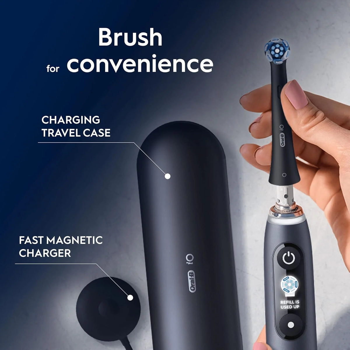 Oral-B iO – 9 – elektryczna szczoteczka do zębów marki Braun, 1 wysokiej jakości czarny uchwyt z rewolucyjną technologią magnetyczną, kolorowy wyświetlacz, 1 głowica szczoteczki do zębów, 1 etui