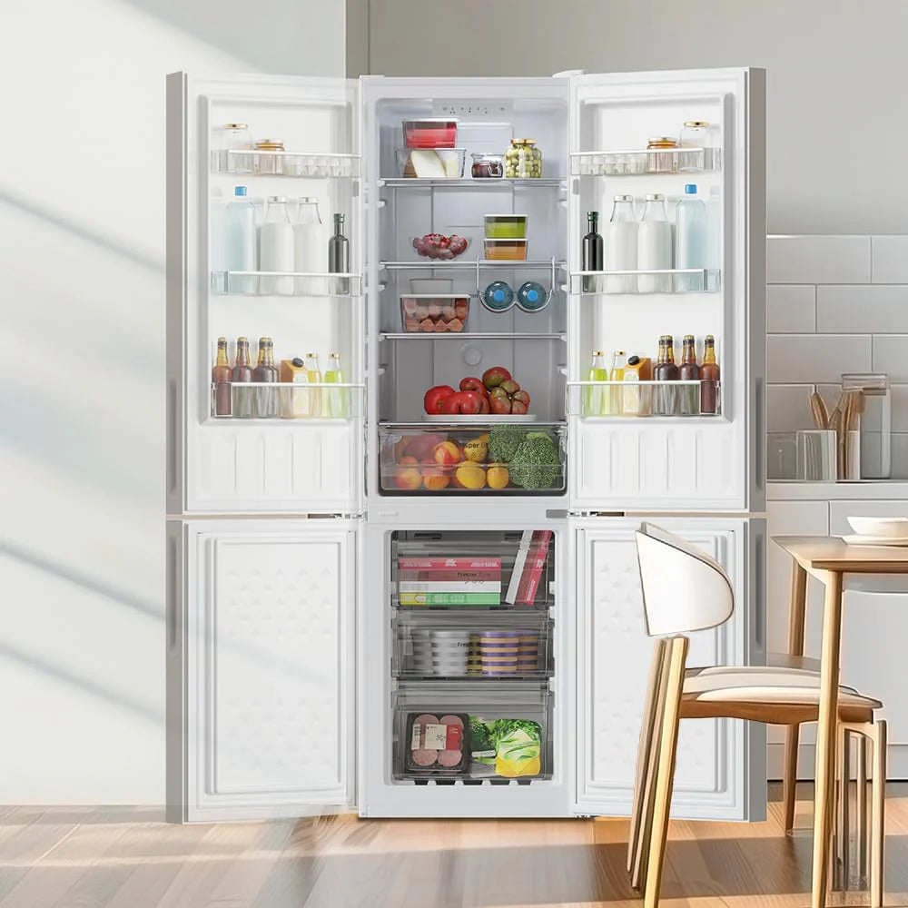 Cecotec Lodówka kombi Bolero CoolMarket Combi 250 White Glass D Inverter Plus kompresor, białe szkło 180 x 55 cm, 250 l, No Frost, klasa energetyczna D, Multi Air Flow, szybkie chłodzenie i pojemnik
