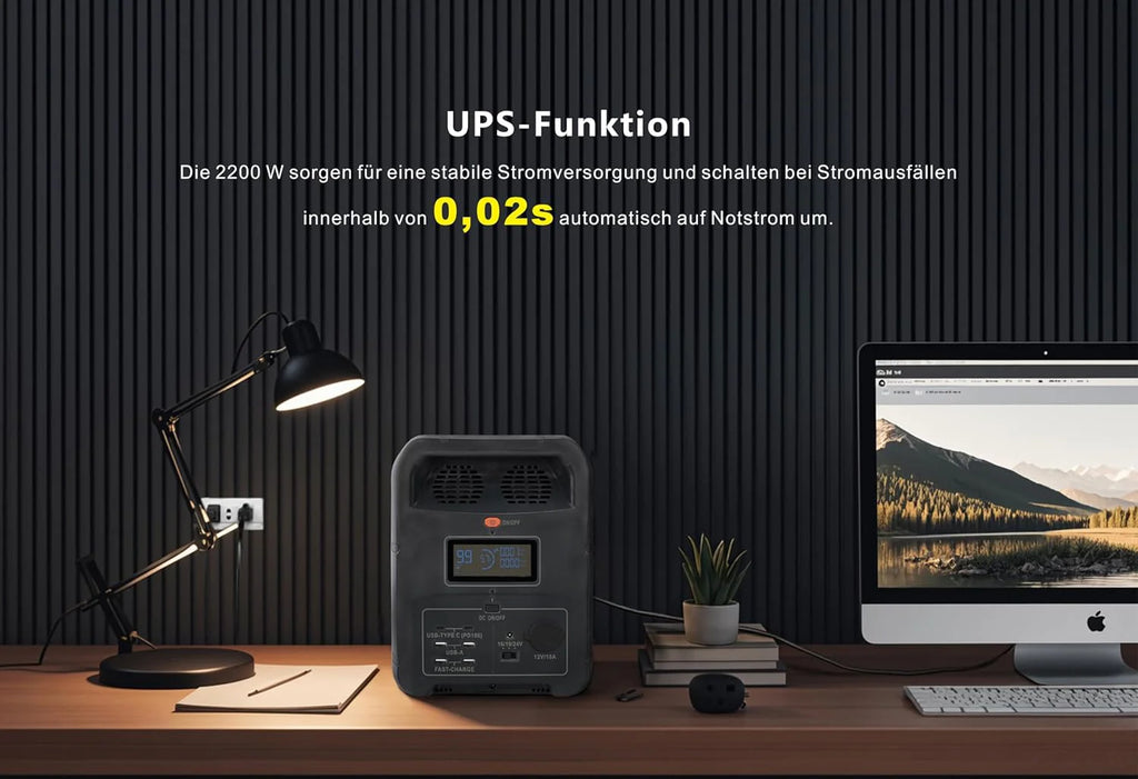 PowerSmart LiFePO4 przenośna stacja zasilająca 2160 Wh, 2200 W (4400 W Peak), generator solarny na kemping i do podróży kempingowych