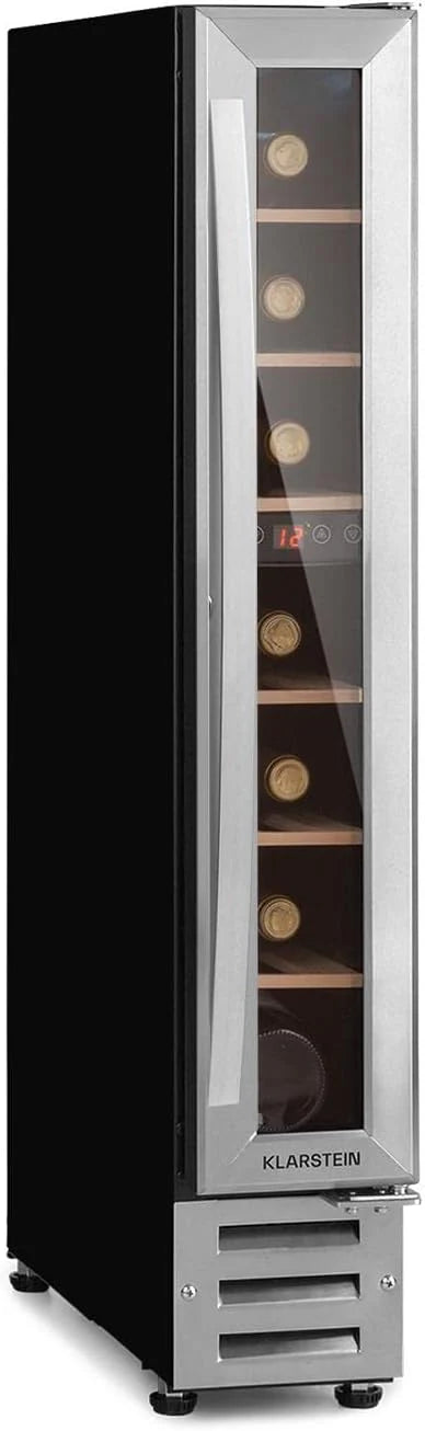 Klarstein Vinovilla 7 - chłodziarka na wino do zabudowy, chłodziarka na napoje, 7 butelek, oświetlenie wewnętrzne LED, sterowanie dotykowe, stal szlachetna, 20 l, czarna