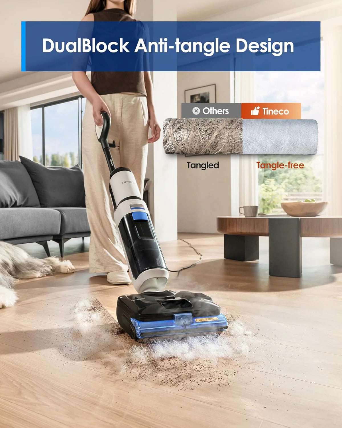Tineco Odkurzacz parowy FLOOR ONE S6 Stretch Steam, czyszczenie parowe w wysokiej temperaturze 160 ℃, płaska pozycja 180°, automatyczne czyszczenie FlashDry, kabel o długości 8,3 m