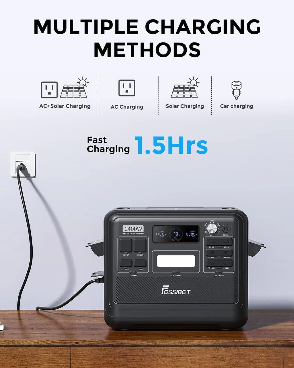 FOSSIBOT-Polska Elektrownia stacja zasilania F2400 paneli słonecznych 420 W, 2048Wh 2400W APP XT90, stacja kempingowa, podróż, szybkie płukanie 1,5 godziny, 5 letnia gwarancja producenta