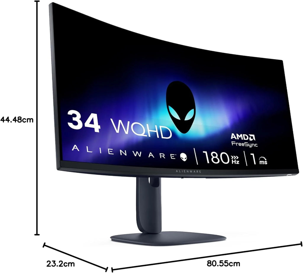 Alienware AW3425DWM monitor gamingowy 34 zakrzywiony 1500R WQHD 3440x1440 HDR 400 VA panel 180 Hz 1 ms, AMD FreeSync Premium, VESA AdaptiveSync, 2x HDMI 1x DisplayPort 1.4, 3 lata - czarny