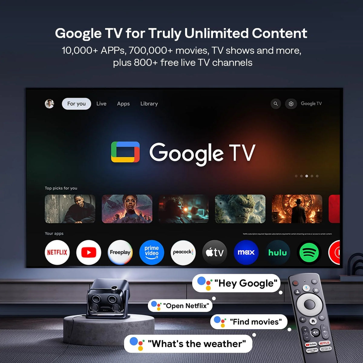 Aurzen Boom Mini 4 w 1 inteligentny projektor z Google TV, kino domowe i projektor zewnętrzny z obsługą 4K, dźwięk Dolby 20 W, projektor 500 ANSI, autofokus ToF i korekcja trapezu