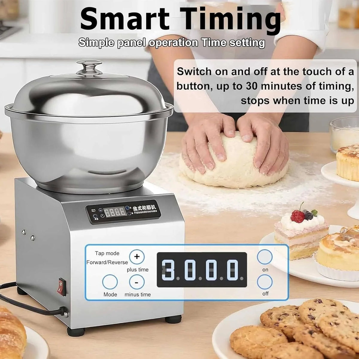 Profesjonalny Mikser Ciasta O Mocy 2200w, Duża Pojemność 5/8 Kg, Z Dotykowym Sterowaniem I Timerem 0–30 Min. Idealny Piekarni, Cateringu,Pizzy,Wypieku Chleba I Innych Rodzajów Ciasta 5kg