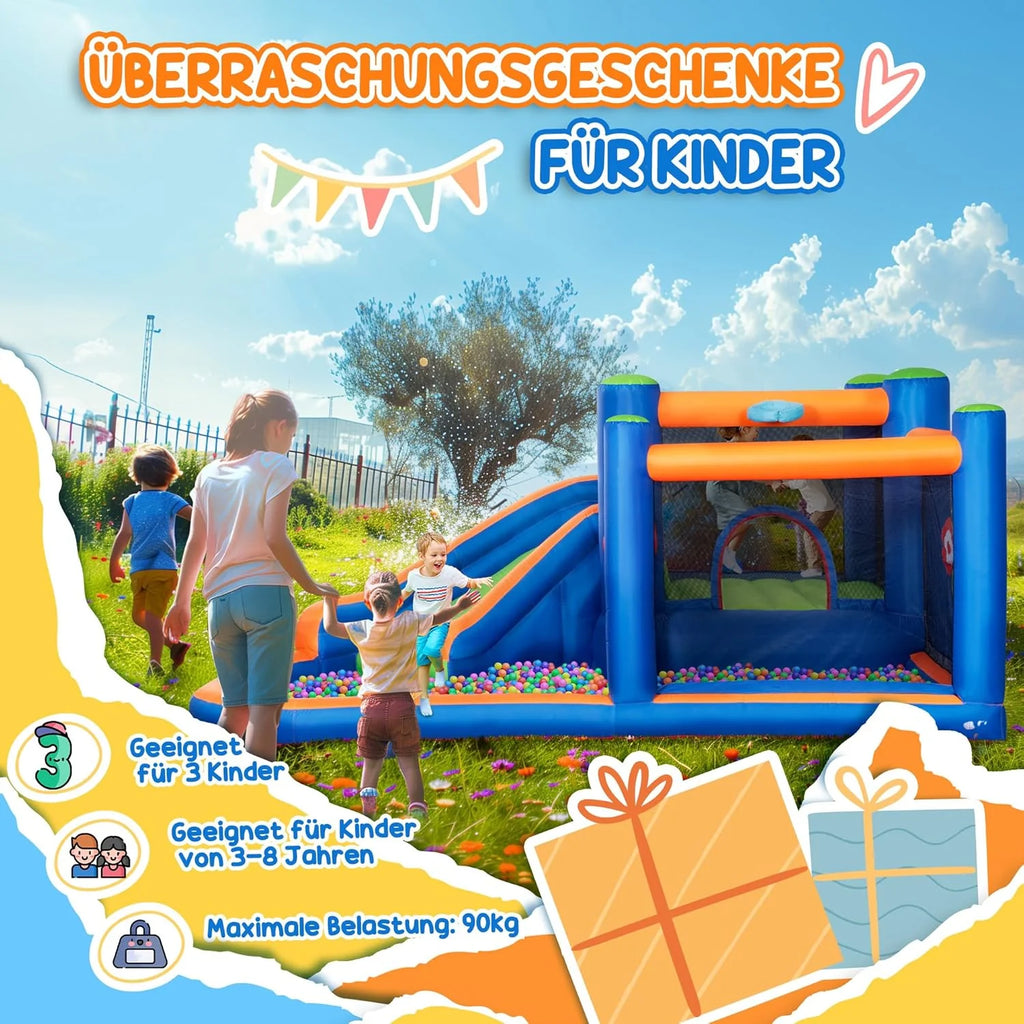 Outsunny nadmuchiwany dmuchany zamek park wodny z dmuchawą dmuchany zamek ze zjeżdżalnią do koszykówki nadmuchiwane centrum zabaw dla dzieci w wieku 3 lat i więcej basen trampolina 380 x 340 x 170 cm