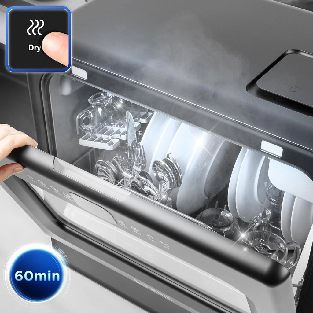 Duronic DW10 BK Zmywarka nablatowa bez przyłącza do wody przenośna kompaktowa stołowa czarna możliwy stały podłącz mini mała do naczyń 1050W