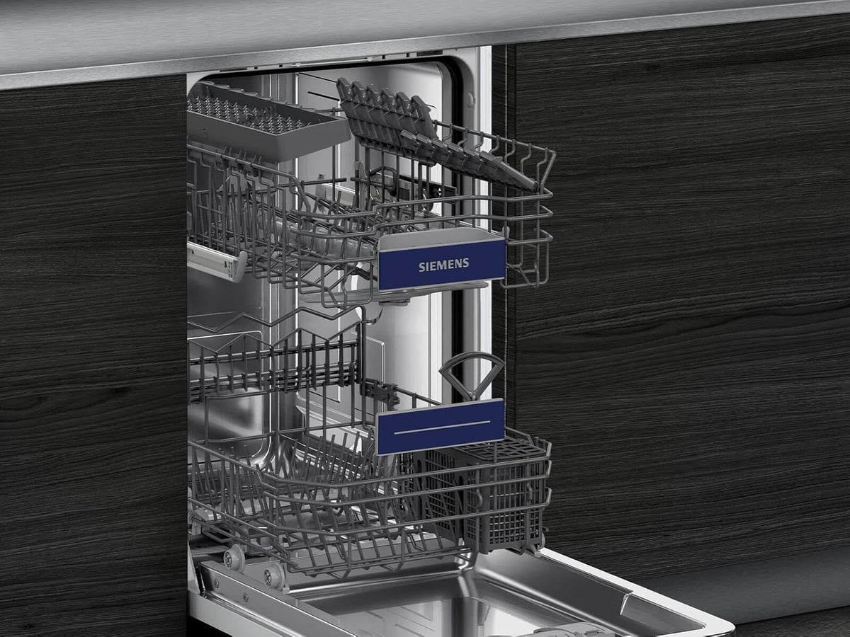 Siemens SR53HS74KE, iQ300, inteligentna, częściowo zintegrowana zmywarka, 45 cm, program Eco 50°C, varioSpeed Plus, kosz górny z regulacją wysokości, rackmatik, zabezpieczenie przed dziećmi