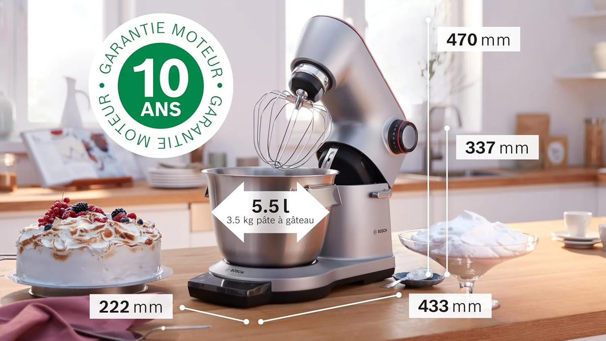 Bosch Robot Kuchenny z Wbudowaną Wagą MUM9AX5S00 Optimum, Tworzywo Sztuczne/Metal, 1600 W, 5,5 l, Srebrny