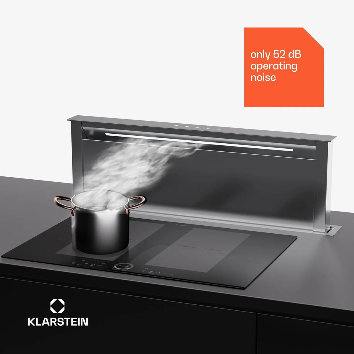Klarstein Okap kuchenny 90 cm wyciąg w dół, wyciąg kuchenny recyrkulacja 2 w 1, przepływ powietrza 576 m³/h, wentylator wyciągowy ze światłem LED i panelem dotykowym