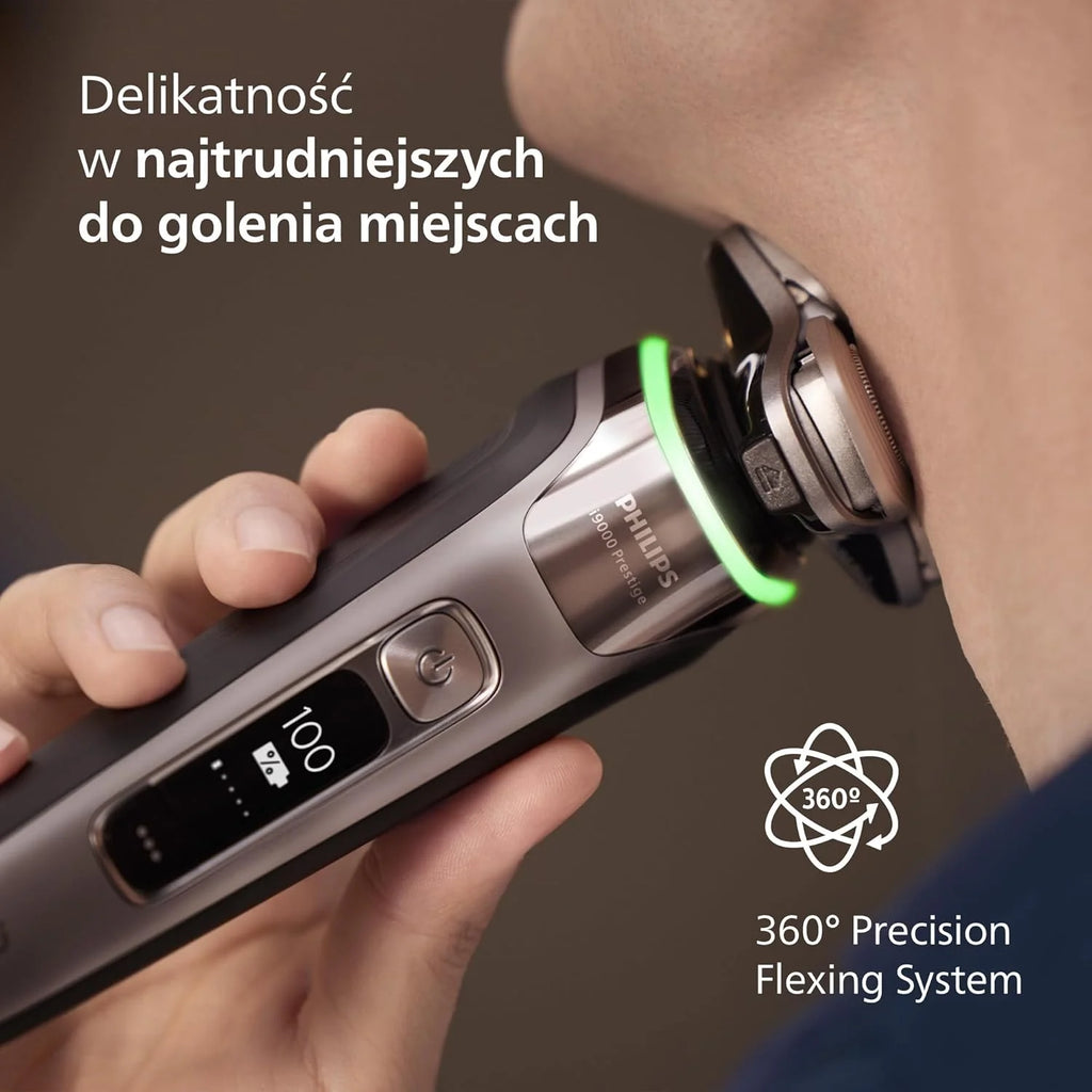Philips Shaver i9000 Prestige, golarka elektryczna do golenia na sucho i mokro z technologią Skin IQ, System Triple Lift & Cut, podwójne ostrza SteelPrecision 360º, stylizator brody, Model XP9202/33