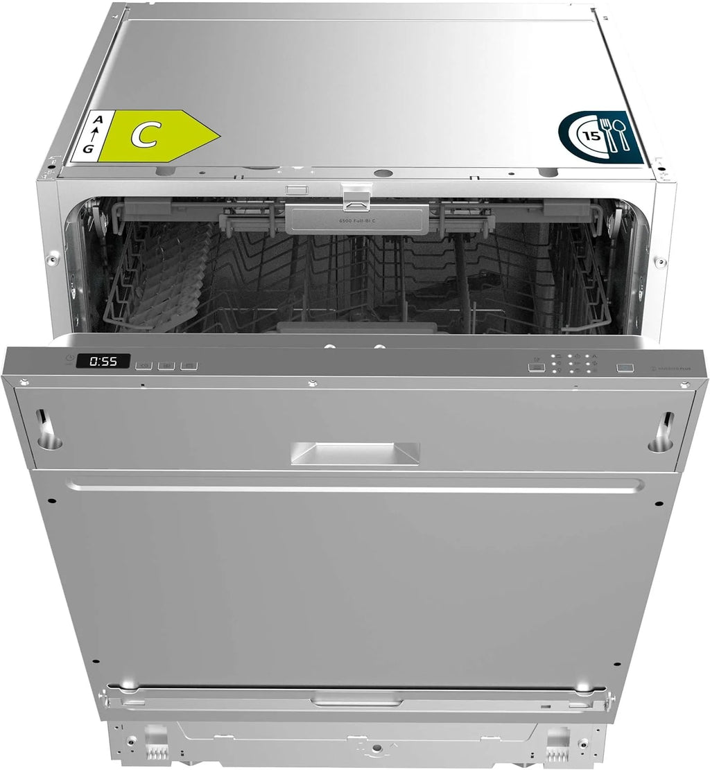 Cecotec Wbudowana zmywarka do naczyń 60 cm Bolero Aguazero 6500 Full-BI. 15 sztućców, trzeci pojemnik, niskie zużycie energii, 6 programów z Dual Zone Wash, O2 Dry, Motor Inverter Plus