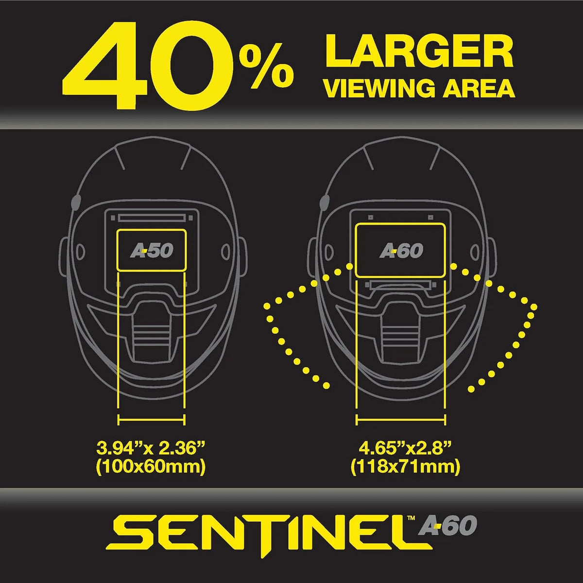 ESAB® Sentinel™ A60 kask spawalniczy, czarna, płaska konstrukcja, odporny na uderzenia nylon, duży obszar widzenia 11,8 x 7,1 cm