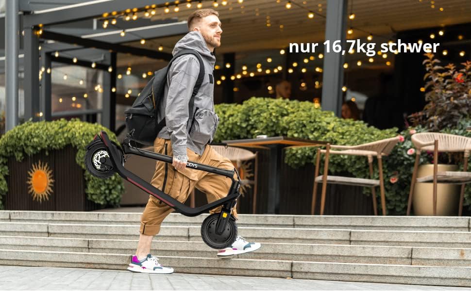 Odys Składany skuter elektryczny z dopuszczeniem do ruchu drogowego i przyłączeniowym (w zależności od modelu, zasięg do 100 km i do 140 kg masy całkowitej, opony powietrzne, maks. 20 km/h, układ