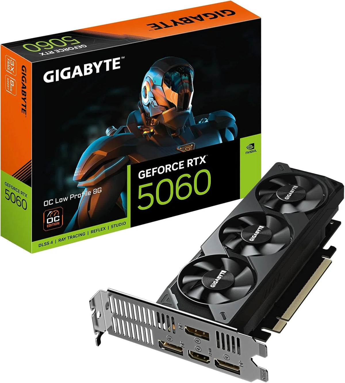 Gigabyte GeForce RTX 5060 OC niskoprofilowa karta graficzna 8G, 8 GB GDDR7, 128 bit, PCI-E 5.0, 2512 MHz Core Clock, 3 x DisplayPort, 1 x HDMI, GV-N5060OC-8GL