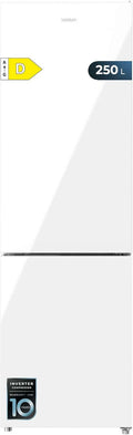 Cecotec Lodówka kombi Bolero CoolMarket Combi 250 White Glass D Inverter Plus kompresor, białe szkło 180 x 55 cm, 250 l, No Frost, klasa energetyczna D, Multi Air Flow, szybkie chłodzenie i pojemnik