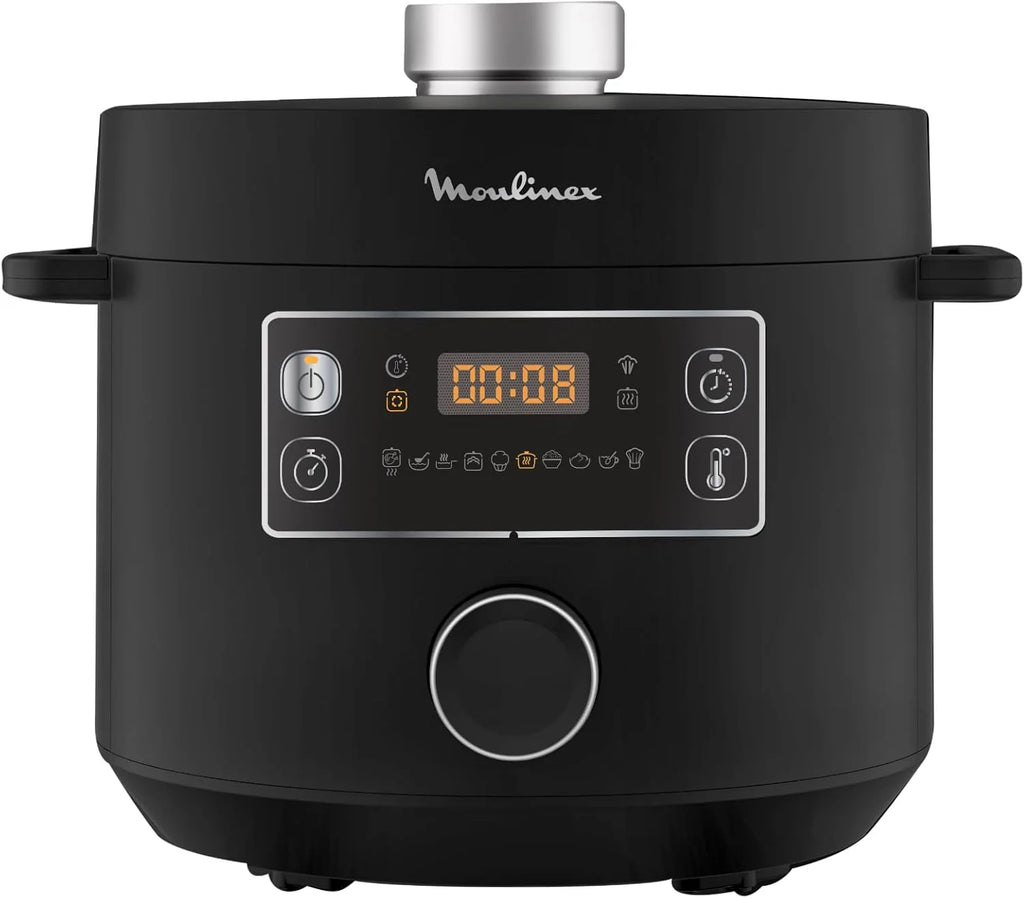 Moulinex Turbo Cuisine & Fry CE7788-2 w 1: elektryczny szybkowar i frytkownica powietrzna do 1450 W, nieprzywierająca miska sferyczna, 15 programów automatycznych, timer, akcesoria, czarny