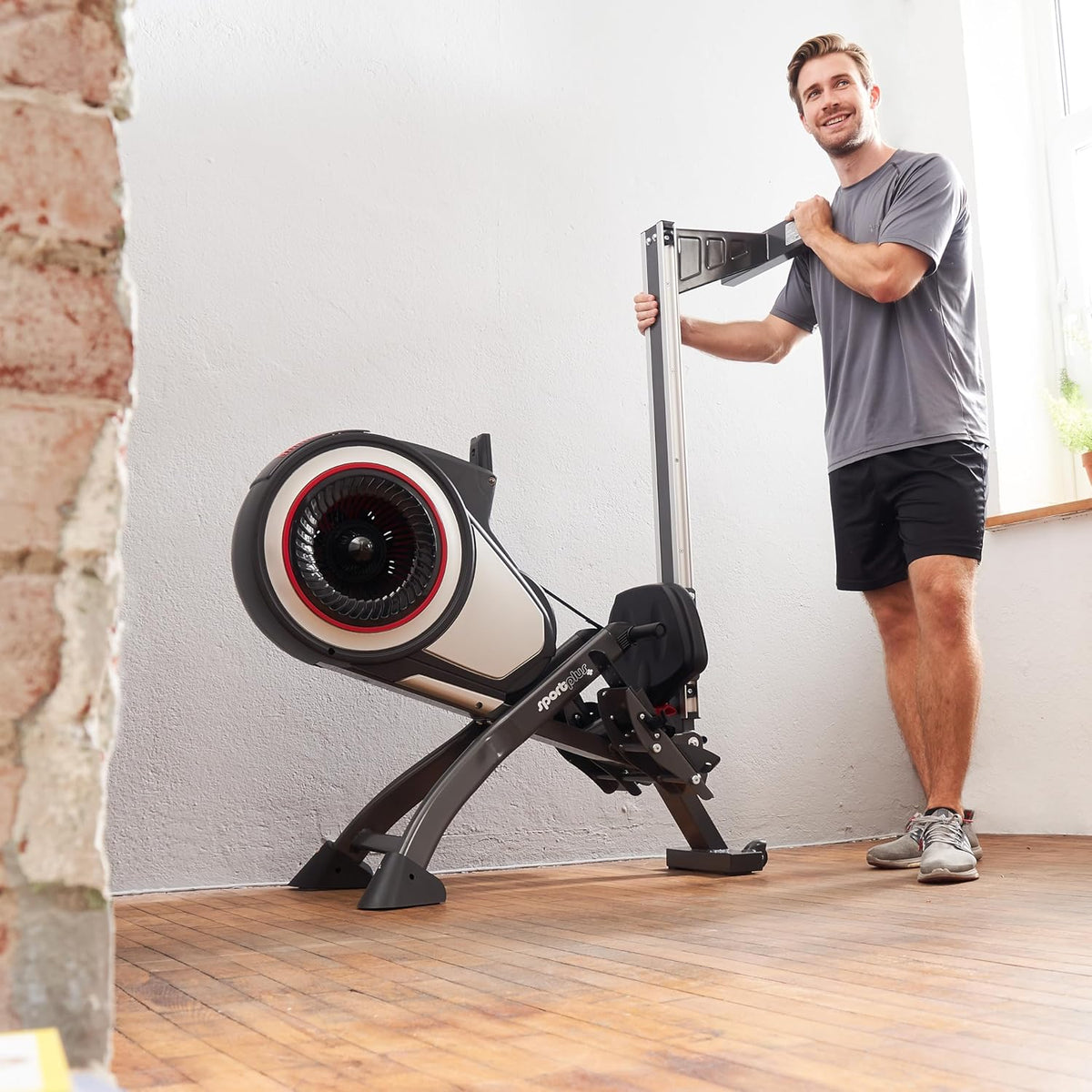 SportPlus wioślarz do domu z oporem powietrza (8 stopni), opcjonalnie kompatybilny z aplikacją, cichy i płynny trening, waga użytkownika do 150 kg