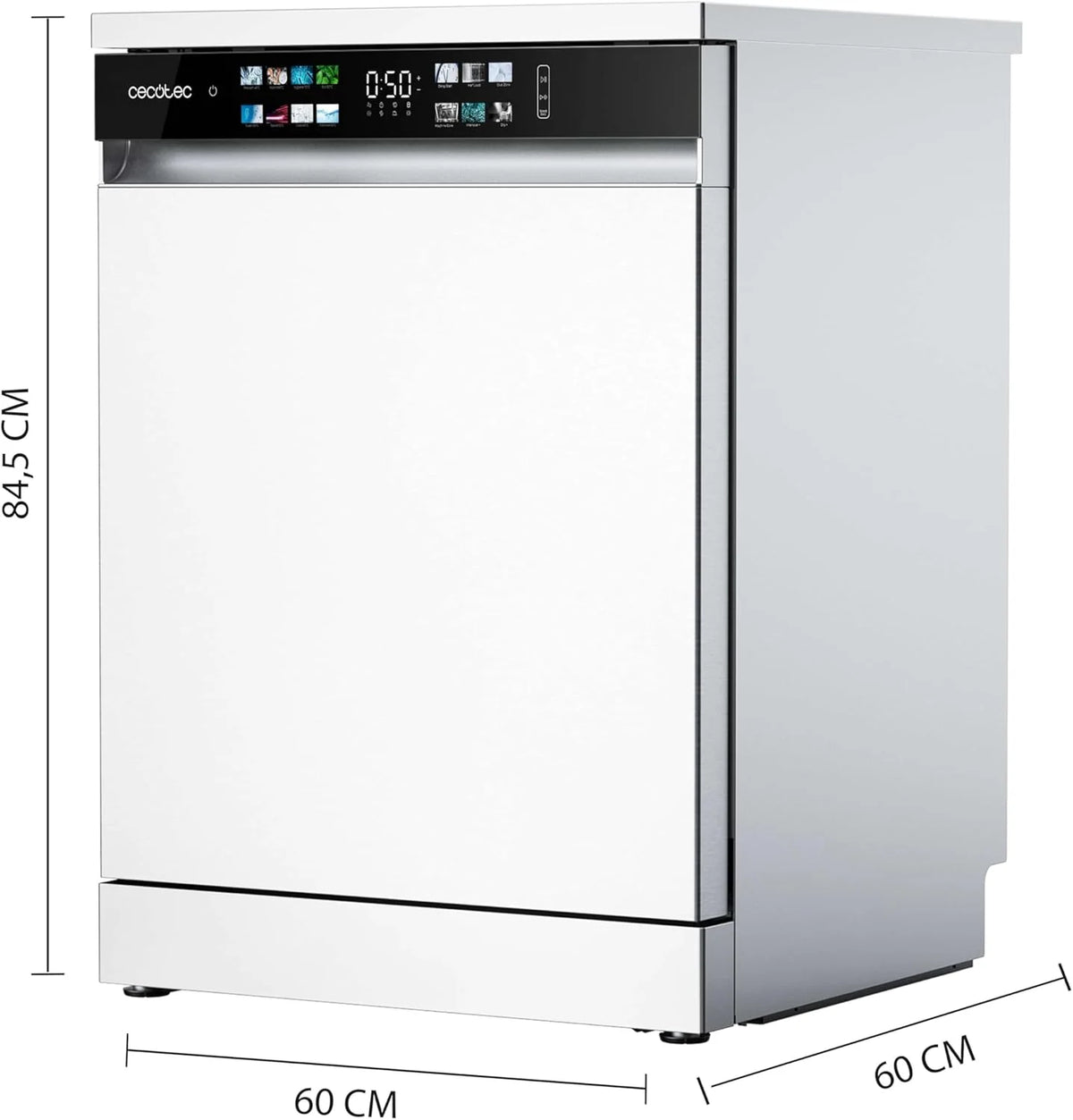 Cecotec Zmywarka do zabudowy Bolero Aguazero 6210 D. 60 cm, 15 koców, klasa D, Display Color, trzecia taca, 14 programów, podwójna strefa, elektroniczny Aquastop, Dry +, regulowana taca, AutoClean