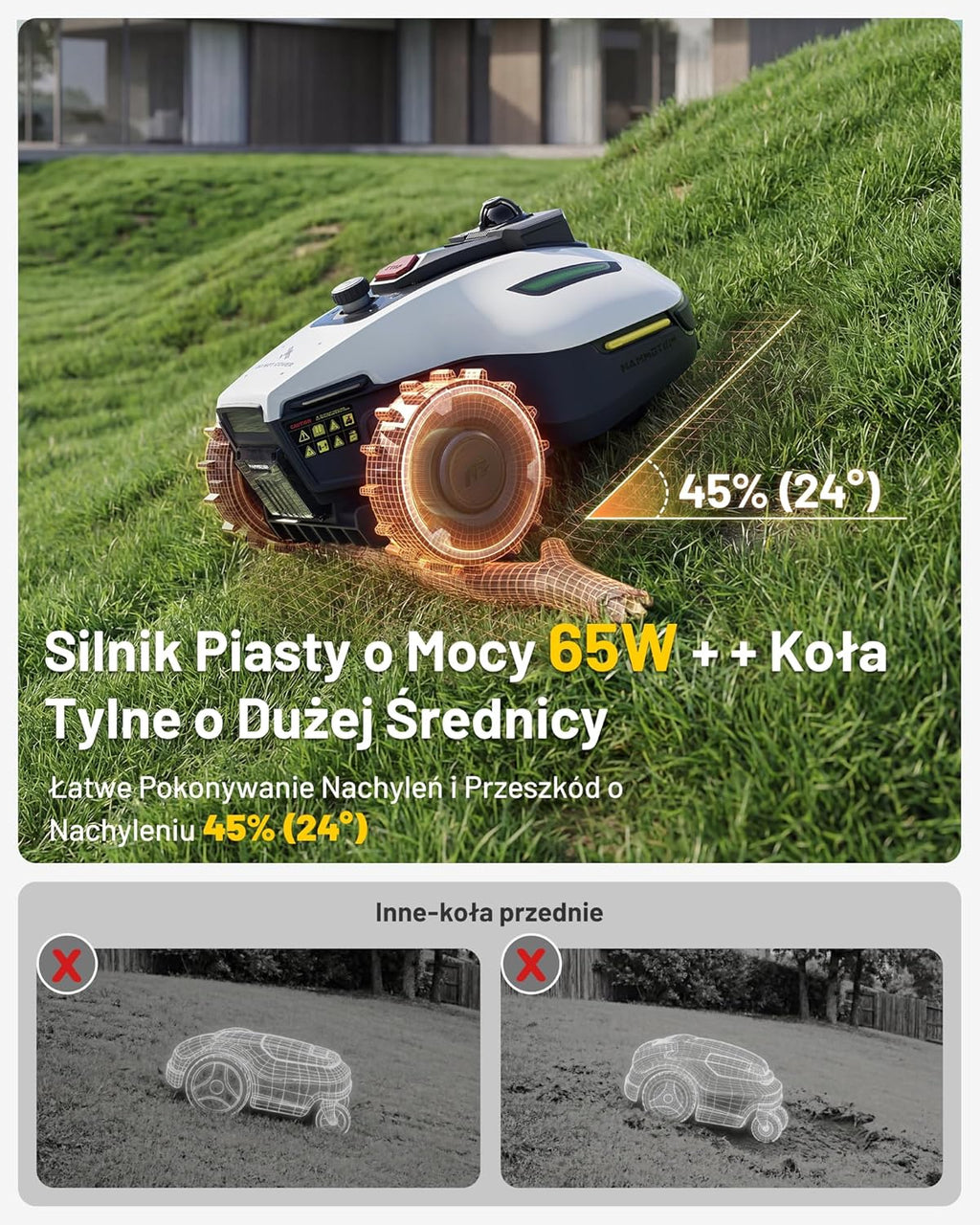 Mammotion YUKA 2000 Kosiarka Automatyczna z zamiatarką, Zalecane 2000 m², maks.2400 m²,i Nachyleniu 45%, UltraSense AI Vision do Auto-Mapowania Wysokość Koszenia 20-90mm Szerokość Koszenia 320mm