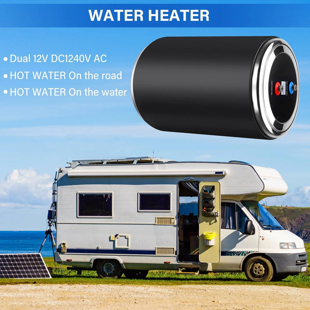 Podgrzewacz wody z podwójną mocą, 12 V DC 200 W/230 V AC 1500 W, 10 l, do przyczepy kempingowej, wtyczka brytyjska, 230 V, RV, podgrzewacz wody, natychmiastowy do kampera, do kampera z podwójnym