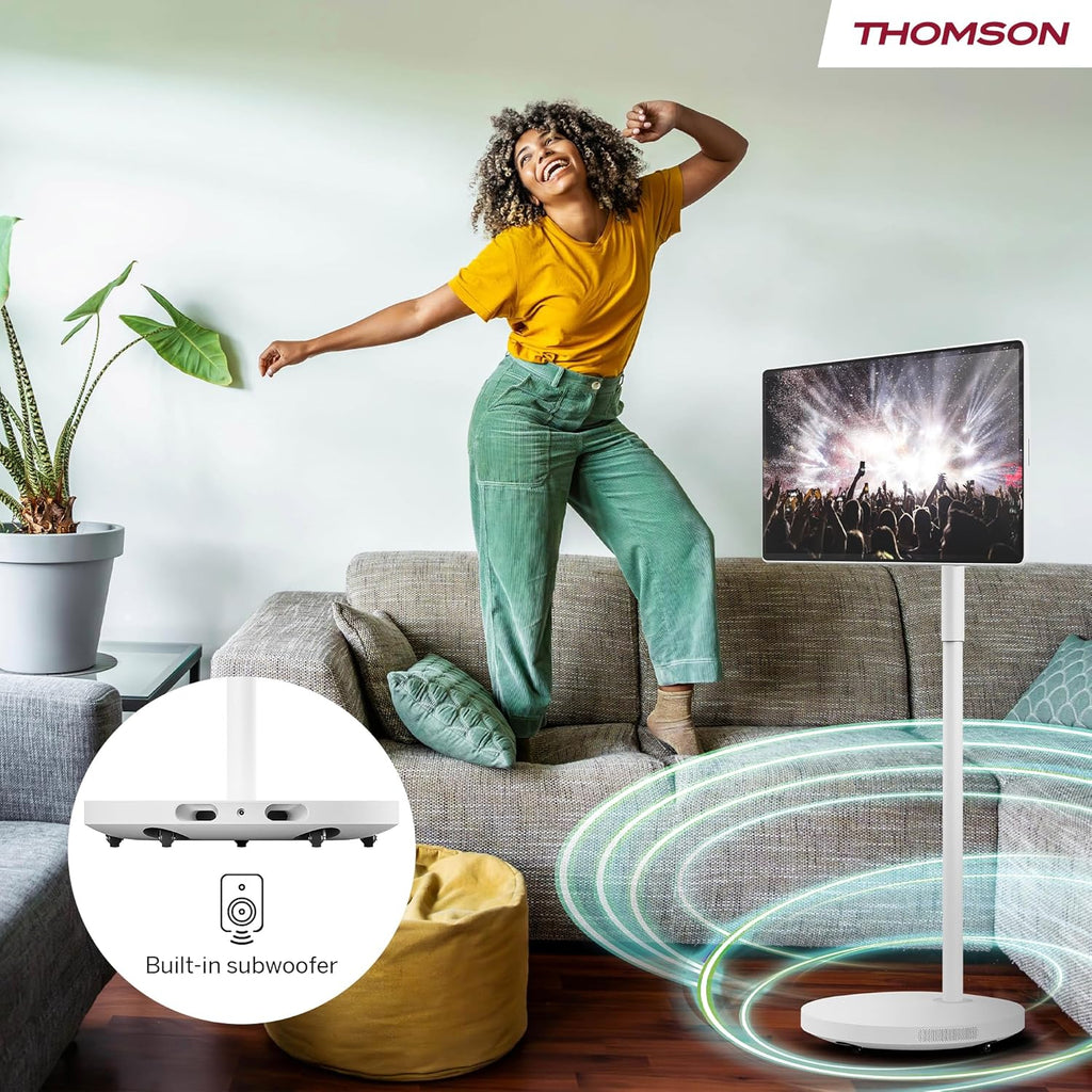 Thomson Go Plus Pro 27-calowy (69 cm) 4K UHD Inteligentny Ekran Dotykowy, Android, Sterowanie Głosowe, Hotspot, Bateria 9000 mAh, Kamera 5MP, Subwoofer, WiFi 6, Bluetooth, Przenośny Stojak