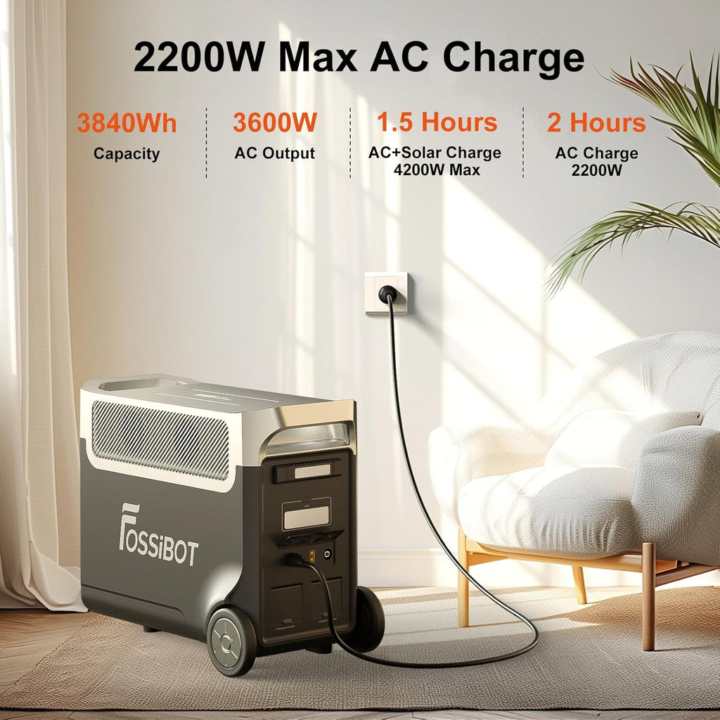 FOSSiBOT F3600 Pro Generator z panelem solarnym 420 W, przenośne zasilanie LiFePO4 3840 Wh, 3 x 230 V AC 3600 W (szczyt 7200 W), generator burzowy, oświetlenie LED do biwakowania, kampera, awarii